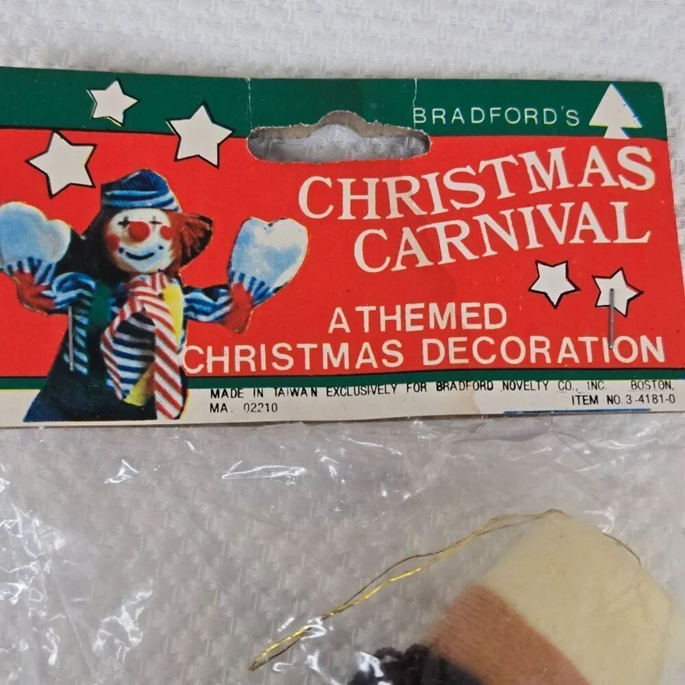 Vintage 70s Christmas Carnival Clown Ornament Plush Rainbow Bowtie
